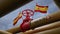 Valve on the main gas pipeline Spain, Pipeline with flags Spain, Pipes of gas to Spain, import of gas to Spain, 3D work and 3D