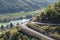 Valwig, Germany - 09 17 2020: traffic on the serpentine curve above the Mosel