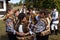 Vama, Romania, September 28th, 2019, Kids wearing traditional dancing round dance in Bucovina -hora