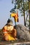Vaman fifth avatar of Hindu god Vishnu holding his leg on Bali, Nilkantheshwar Temple, Panshet