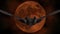 Vampire bat flying and attacking in the background of a blood red moon. Halloween concept.