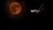 Vampire bat flying and attacking in the background of a blood red moon. Halloween concept.