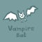 Vampire bat icon, paper cut. Abstract silhouette on a grey or green. Interactive card for learning English alphabet. Thick outline