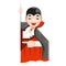 Vampire cartoon support help consultation advice promotion looking out corner character halloween solution flat design