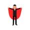 Vampire character posing with red cape, Count Dracula wearing black suit vector Illustration