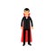 Vampire character wearing black suit and red cape standing, Count Dracula vector Illustration