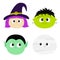 Vampire count Dracula, Mummy, whitch hat, zombie round face head icon set. Happy Halloween. Cute cartoon funny spooky baby charact