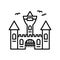 Vampire Dracula Castle Line Icon. Halloween Gothic Spooky Castle Outline Pictogram. Scary Dark Old Castle for Halloween