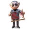 Vampire dracula monster counting on his abacus of red beads, 3d illustration