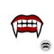 Vampire dracula teeth illustration. Red lips mouth with fangs.