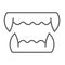 Vampire fangs, halloween, demon teeth thin line icon, halloween concept, devil mouth vector sign on white background