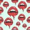 Vampire lips seamless pattern. Pop art vector illustration for halloween, packing, fabric, clothes print