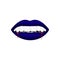 Vampire mouth in dark blue design with bloody teeth