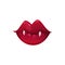 Vampire mouth with fangs, red lips vector icon