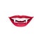 Vampire mouth with fangs, smile lips vector icon