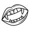 Vampire mouth with teeth-fangs Halloween linear vector icon in sketch style