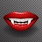 Vampire tooth stylish woman lips slightly open mouth fashion mockup transparent background design vector illustration