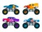 Van 4x4 with big wheels. Vector pictures of monster trucks