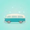 Van on blue background. Minibus flat vector illustration. Hippy retro car.