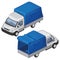 Van with blue tent for transport of goods. Vector