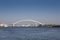 Van Brienenoord Bridge in Rotterdam over the river Nieuwe Maas seen from the north bank on the east side. The two arch bridges,