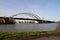 The Van Brienenoordbrug as suspension bridge over the nieuwe maas river on motorway A16 in Rotterdam the Netherlands.