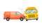 Van car collided with yellow school bus. Car insurance case vector illustration