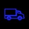 Van, commercial vehicle neon sign. Bright glowing symbol on a bl