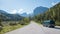 Van beside the country road to ahornboden, tirolean alpine landscape Risstal valley