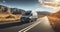 A van cruising on the open road showcases the adventurous spirit of van life road trips. Generative AI