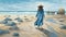 Van Gogh-inspired Digital Painting Of Woman Walking On Beach