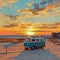 Van Gogh-inspired Jones Beach Scene With Vw Bus