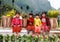 VAN, HA GIANG, VIETNAM, November 18th, 2017: Unidentified ethnic minority kids with baskets of rapeseed flower in Hagiang