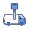 Van Hire vector Rental concept blue icon or sign