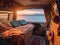 van life, nomad street with van, freedom, window on breathtaking views, lifestyle image of life around the world, created with ai