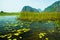 Van Long Nature Reserve with boats and beautiful mountains, NinhBinh, Vietnam