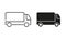 Van Shipping Parcel Silhouette and Line Icon Set. Deliver Lorry Sign. Cargo Fast Delivery Service Pictogram. Freight
