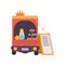 Van Shop with Fast Food, Drinks and Female Seller, Food Transport for Street Market Festival Vector Illustration