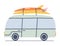Van with surfboards. Summer vacation concept. Camper van cartoon illustration