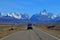 Van traveling on the road from Los Glaciares National Park, El Chalten, Argentina