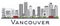 Vancouver Canada City Skyline with Gray Buildings Isolated on White Background.