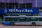 VANCOUVER, CANADA - JUNE 10, 2020: public transit bus in front of RBC Royal Bank in downtown Vancouver