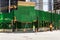 VANCOUVER, CANADA - MAY 15, 2020: Temporary fencing around a new building construction site in downtown