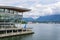 VANCOUVER, CANADA - MAY 15, 2020: view from the Canada Place to The Drop sculpture, ocean and North shore