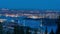 Vancouver city downtown panorama in night. Vancouver Harbour marina aerial view.