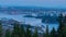 Vancouver city downtown panorama. Vancouver Harbour marina aerial view dusk to night.