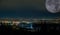 Vancouver cityscape at night with full moon. Composite photograph.