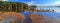 Vancouver Island Landscape Panorama of Wittys Lagoon Regional Park in Evening Light, British Columbia, Canada