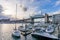 Vancouver marina, False Creek seen from Hornby Street Ferry Dock. VANCOUVER, CANADA