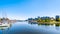 The Vancouver Skyline viewed from the walking and biking path on the Seawall in Stanley Park